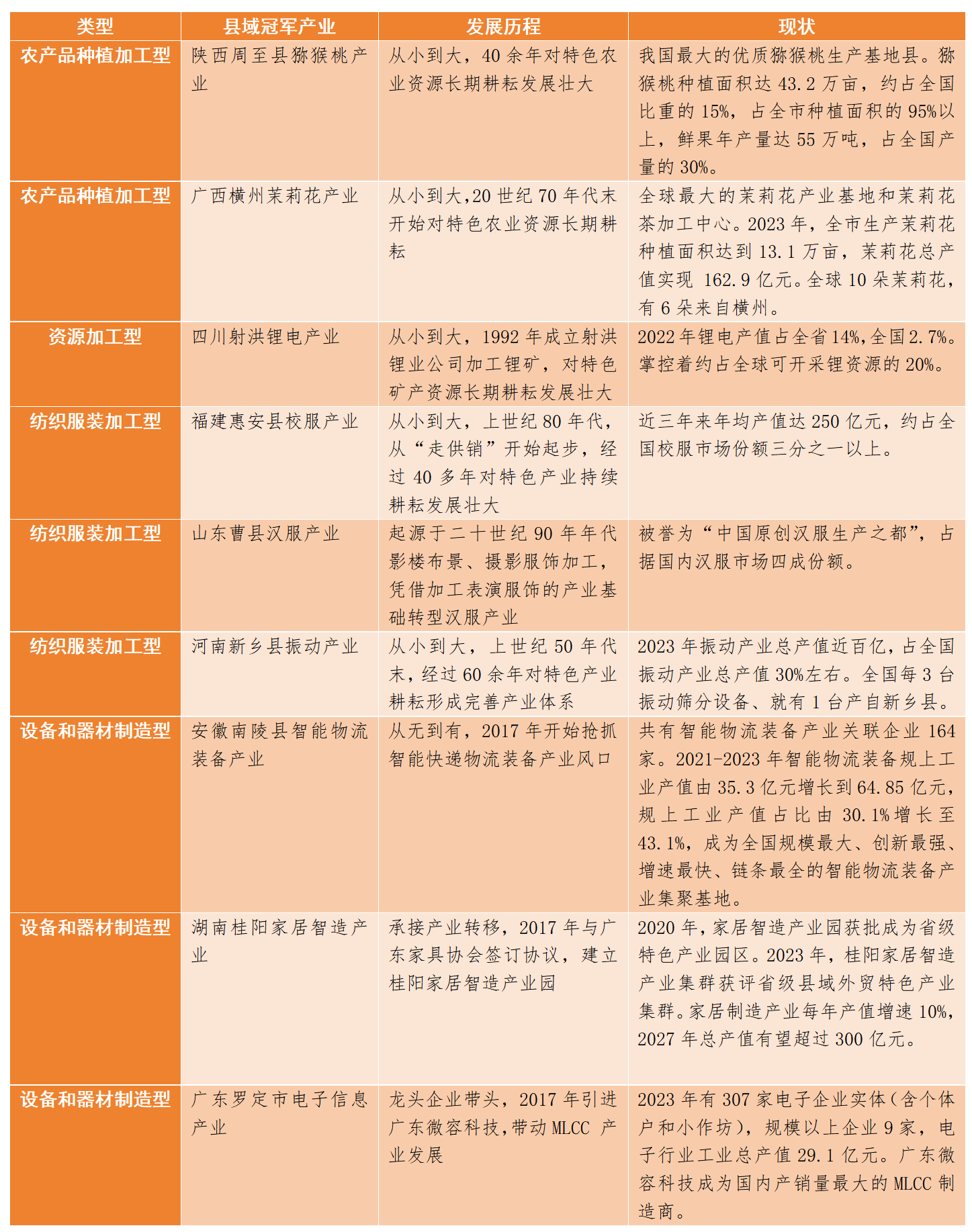 表1：縣域冠軍產業(yè)代表性案例