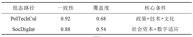 表 2 QCA组态分析结果
